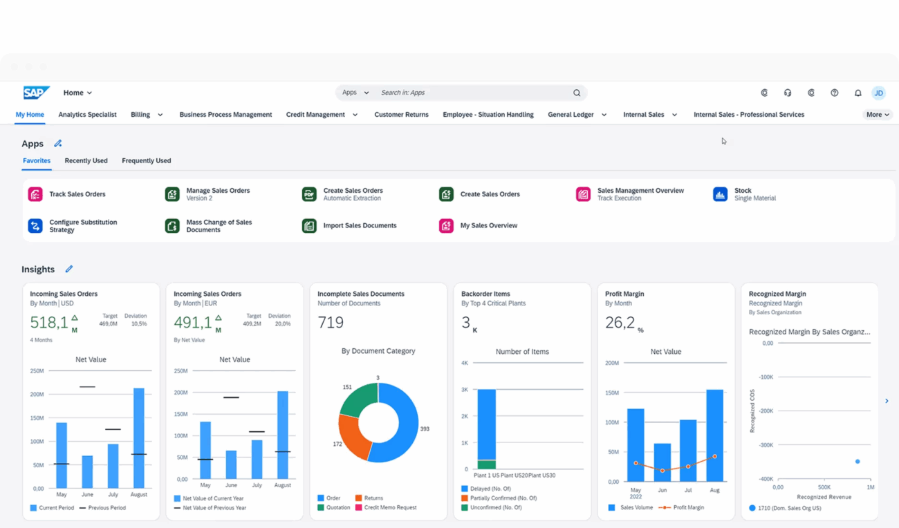 SAP S4HANA Public Edition dashboard